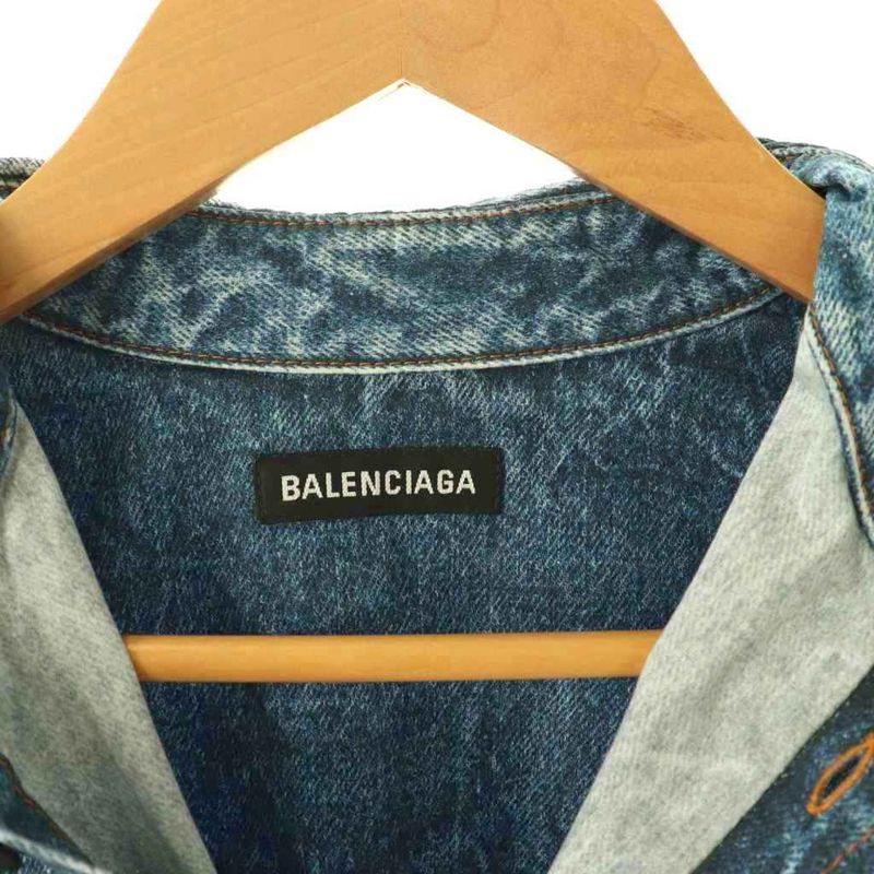 Balenciaga Transfer Print Long Sleeve Denim Shirt XS Indigo CX