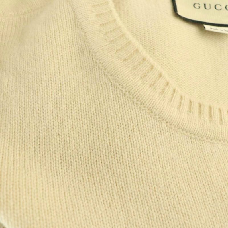 Gucci GG Embroidery Cashmere Knit Sweater Pullover S Light Beige CX