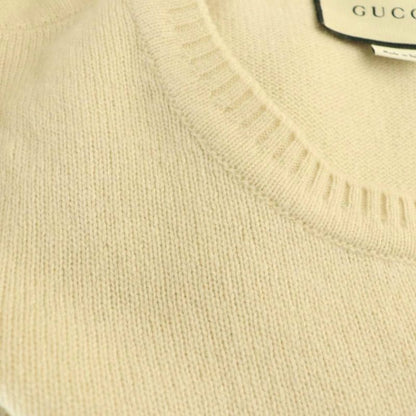 Gucci GG Embroidery Cashmere Knit Sweater Pullover S Light Beige CX