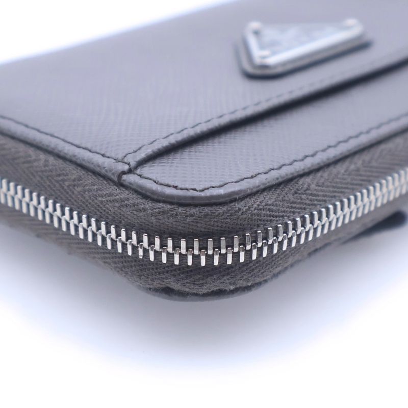 Prada Saffiano Leather Key Card Case Pouch Gray