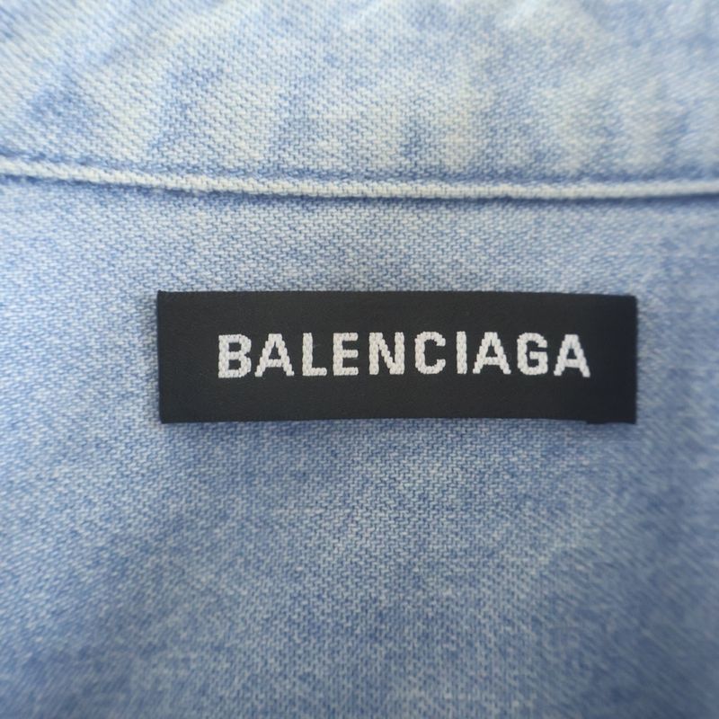Balenciaga Back Logo Denim Shirt Oversize Light Blue