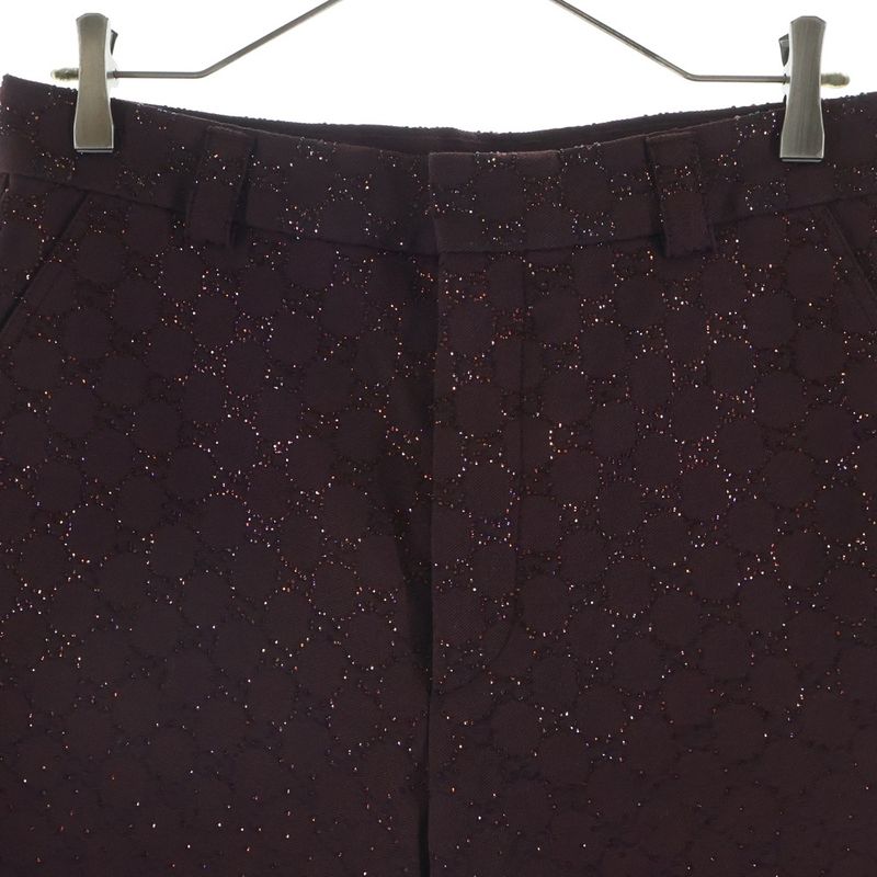 Gucci Crystal GG Canvas Shorts Line Stone Decoration Burgundy