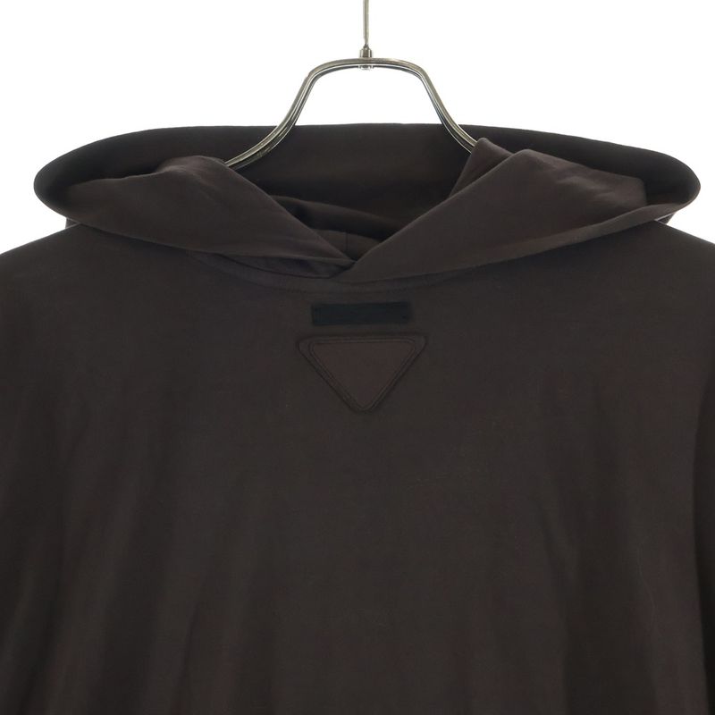 Prada Long Sleeved Cotton Hoodie T-Shirt Hood Long Sleeve Brown