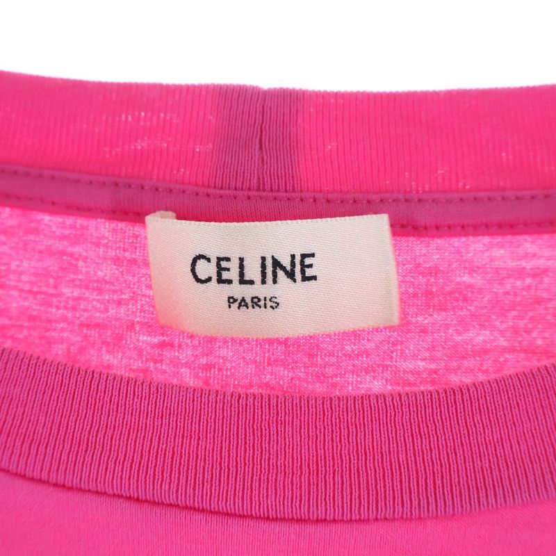 Celine Front Logo Print Crew Neck Short Sleeve T-Shirt Pink