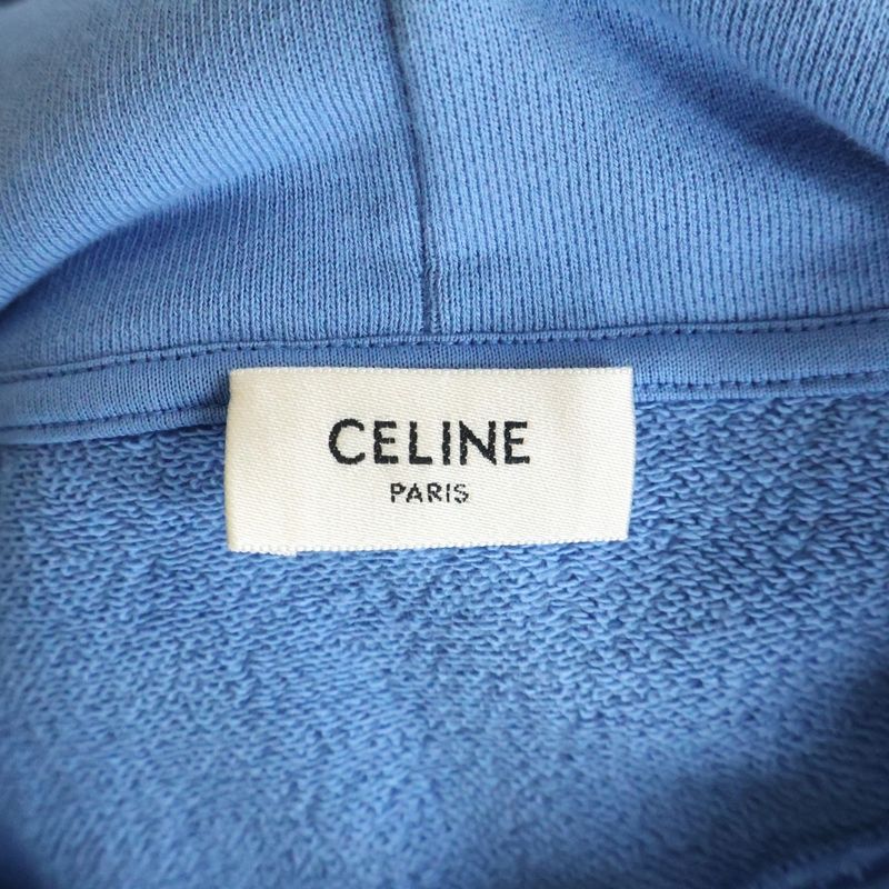 Celine Loose Hoodie Cotton Fleece Sweatshirt Pullover Blue