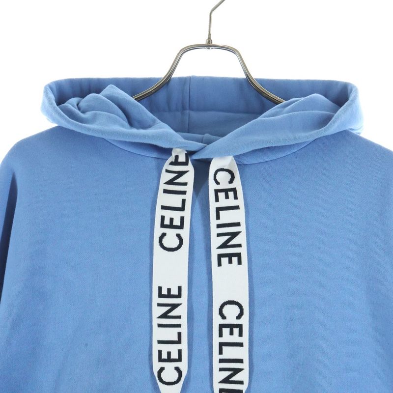 Celine Loose Hoodie Cotton Fleece Sweatshirt Pullover Blue