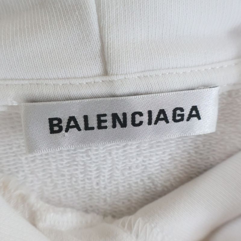 Balenciaga Logo Hoodie White Cotton