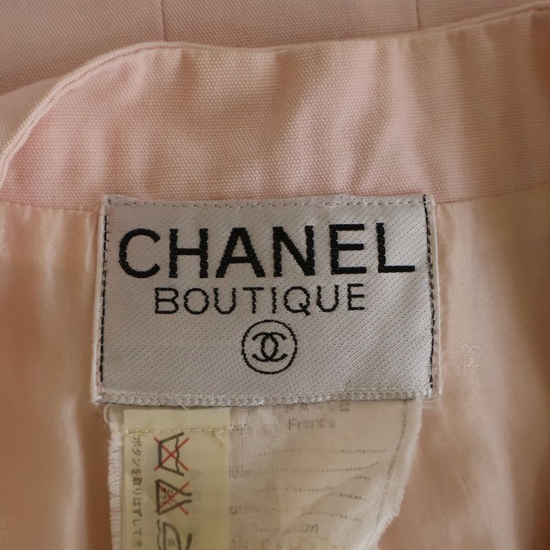 Chanel Set CC Logo Button Tailored Jacket Tight Mini Skirt Pink