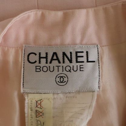 Chanel Set CC Logo Button Tailored Jacket Tight Mini Skirt Pink