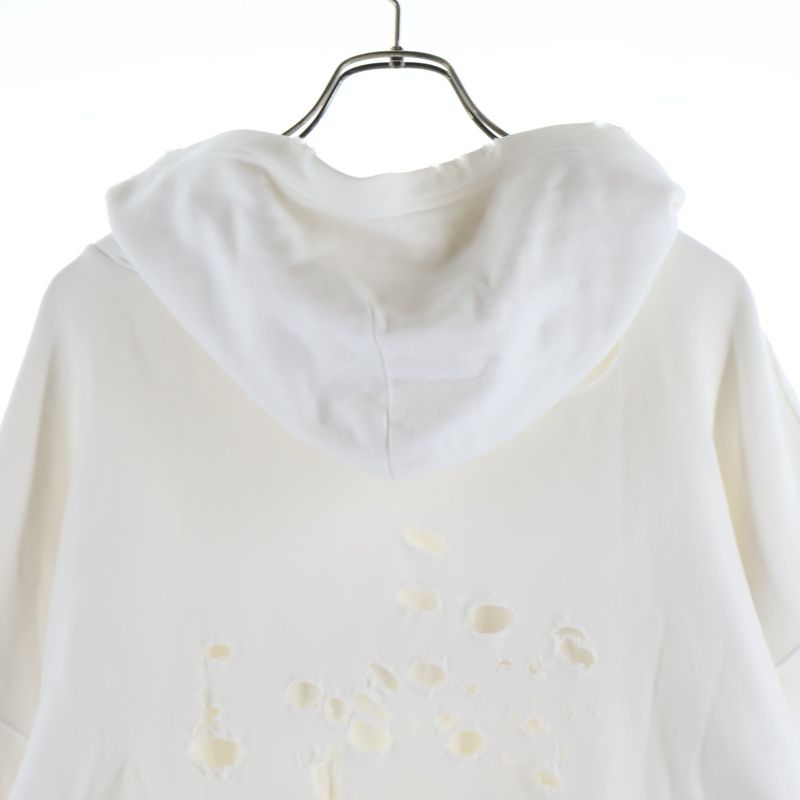 Balenciaga Caps Destroyed Hoodie Pullover Distressed White