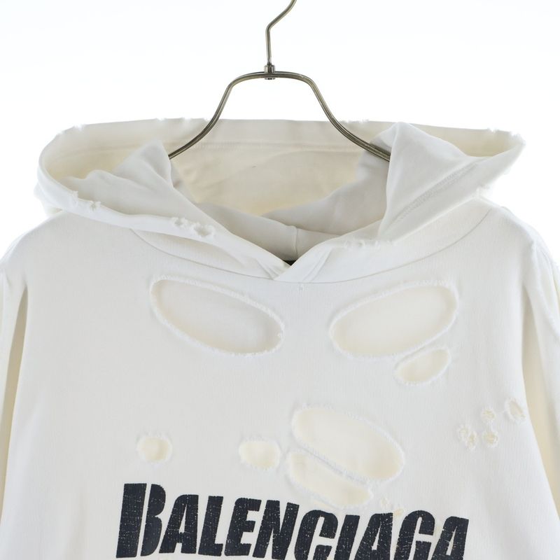 Balenciaga Caps Destroyed Hoodie Pullover Distressed White