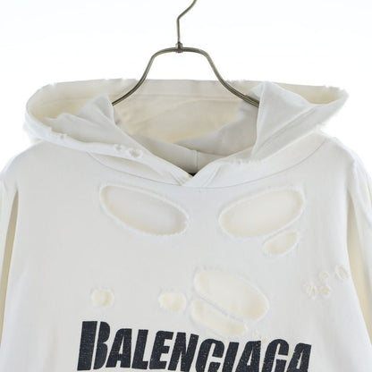 Balenciaga Caps Destroyed Hoodie Pullover Distressed White