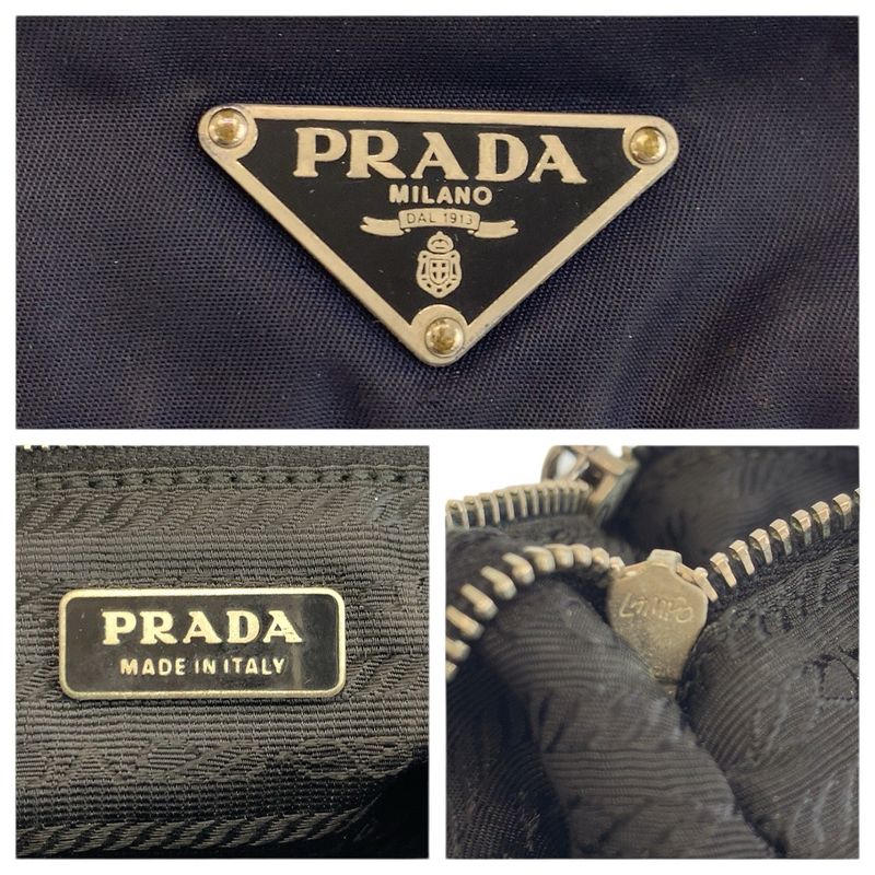 Prada Tessuto Black Silver Nylon Leather Handbag Pouch