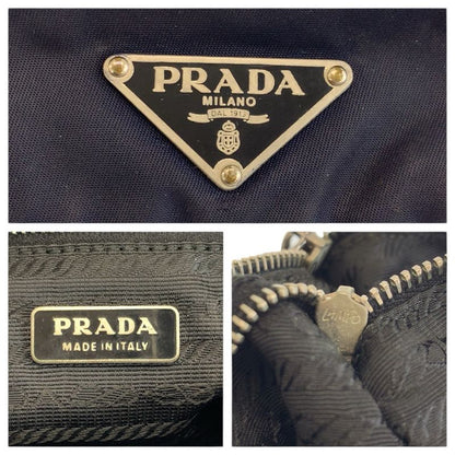 Prada Tessuto Black Silver Nylon Leather Handbag Pouch