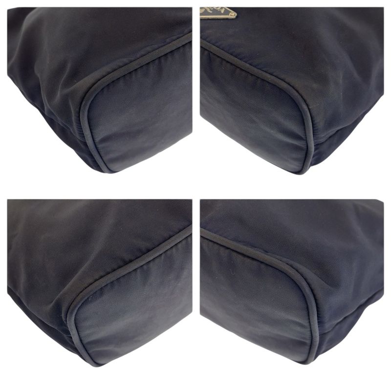 Prada Tessuto Black Silver Nylon Leather Handbag Pouch