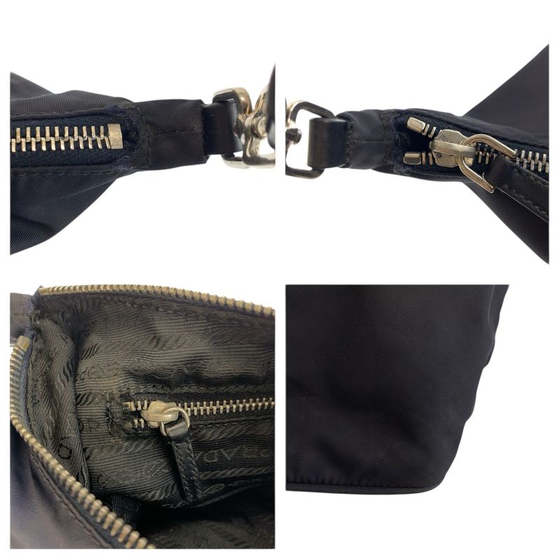 Prada Tessuto Black Silver Nylon Leather Handbag Pouch