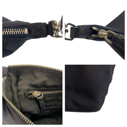 Prada Tessuto Black Silver Nylon Leather Handbag Pouch