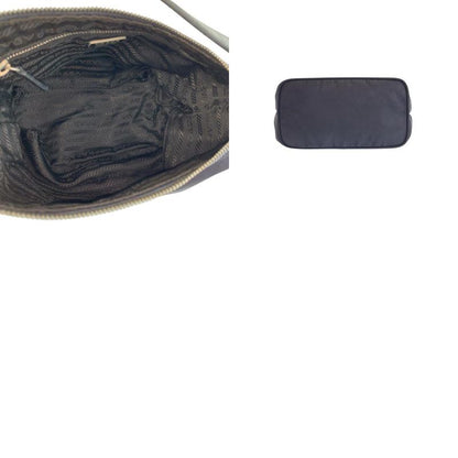 Prada Tessuto Black Silver Nylon Leather Handbag Pouch