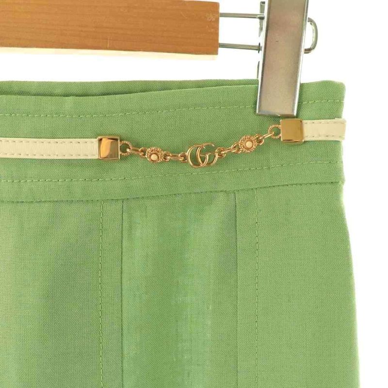 Gucci GG Marmont Chain Printed Skirt Fleece Linen Blend Slit 38 Green CX