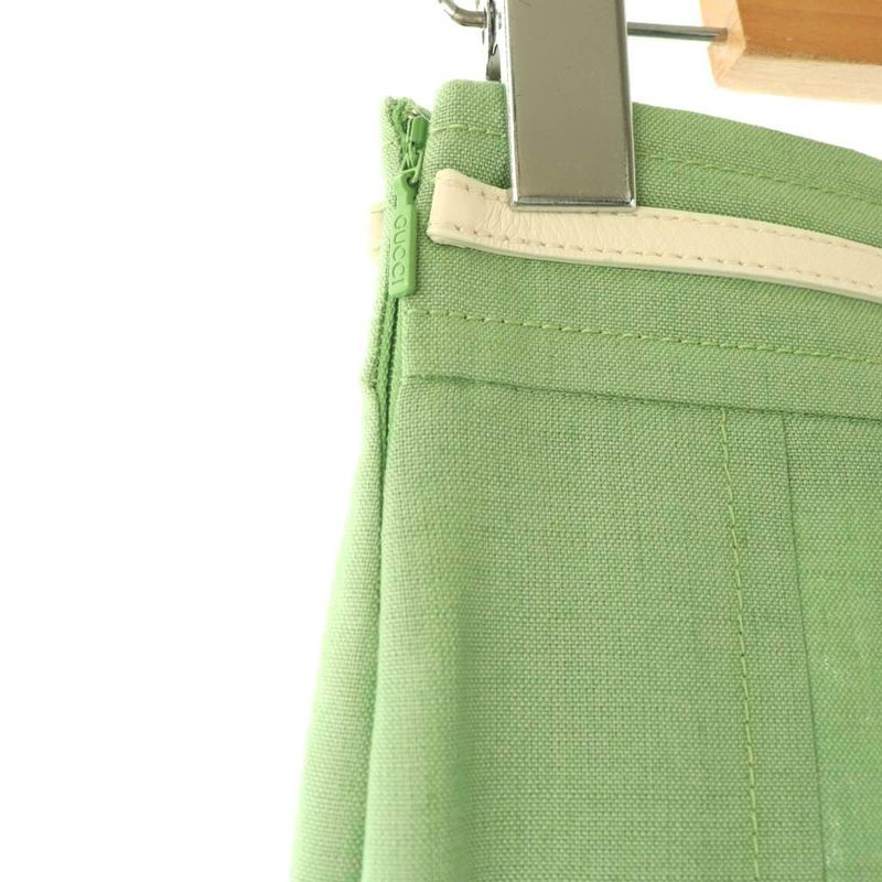 Gucci GG Marmont Chain Printed Skirt Fleece Linen Blend Slit 38 Green CX