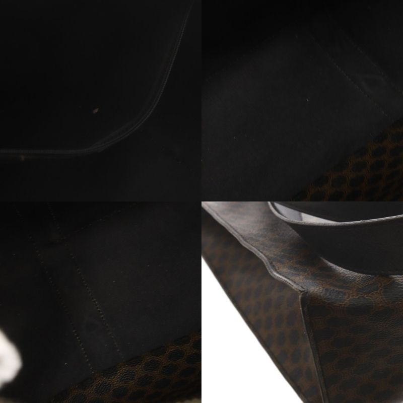 Celine Macadam Pattern Tote Shoulder Bag Leather Brown Black