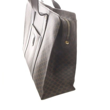 Celine Macadam Pattern Tote Shoulder Bag Leather Brown Black