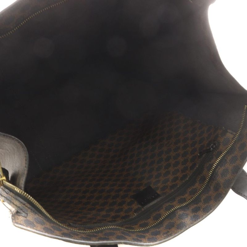 Celine Macadam Pattern Tote Shoulder Bag Leather Brown Black