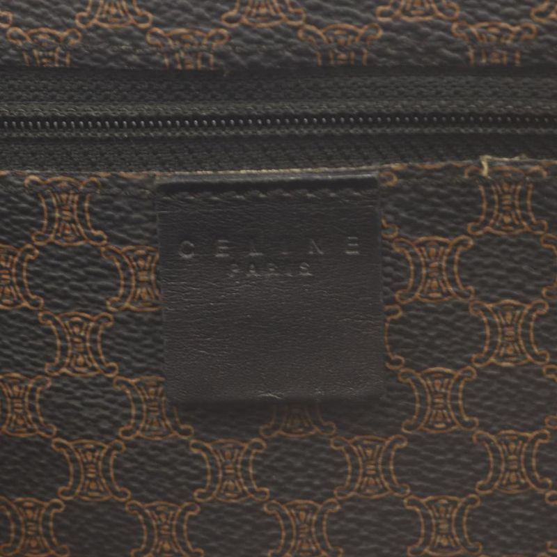 Celine Macadam Pattern Tote Shoulder Bag Leather Brown Black