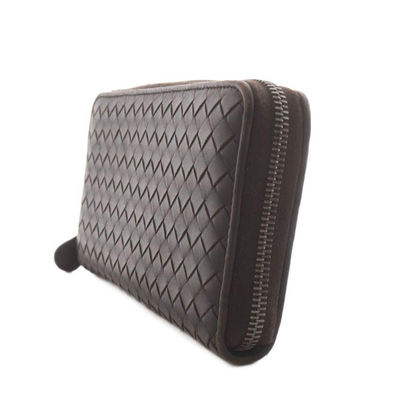 Bottega Veneta Intrecciato Wallet Zip Around Coin Purse Leather Brown
