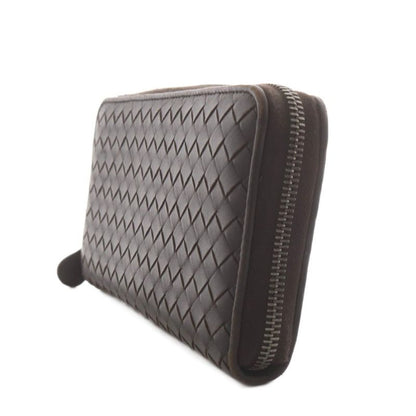 Bottega Veneta Intrecciato Wallet Zip Around Coin Purse Leather Brown