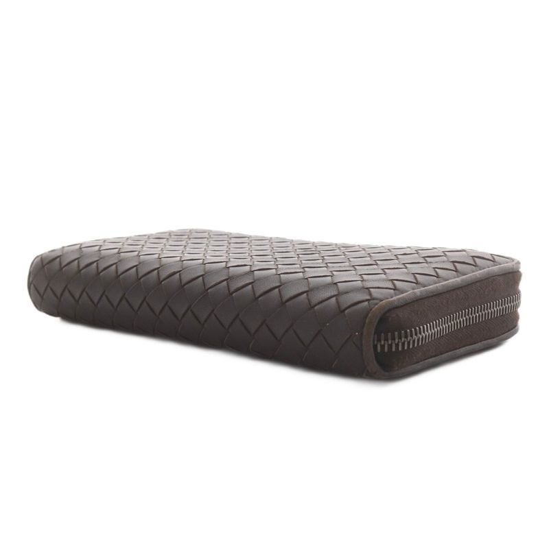 Bottega Veneta Intrecciato Wallet Zip Around Coin Purse Leather Brown