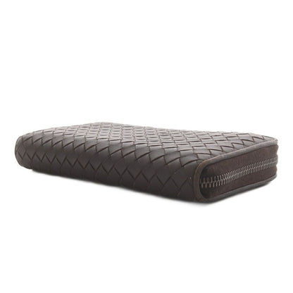 Bottega Veneta Intrecciato Wallet Zip Around Coin Purse Leather Brown
