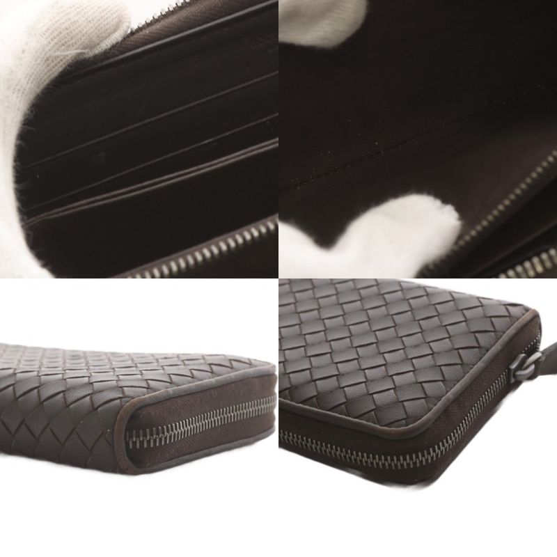 Bottega Veneta Intrecciato Wallet Zip Around Coin Purse Leather Brown