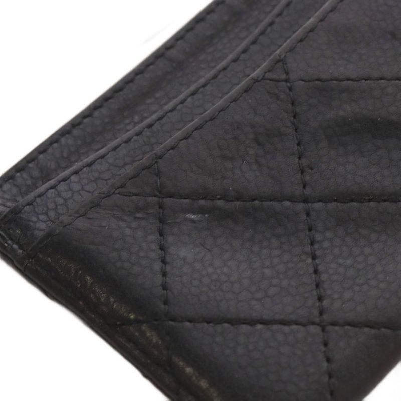 Chanel Quilted Caviar Leather CC Logo Card Case Business Holder Black
