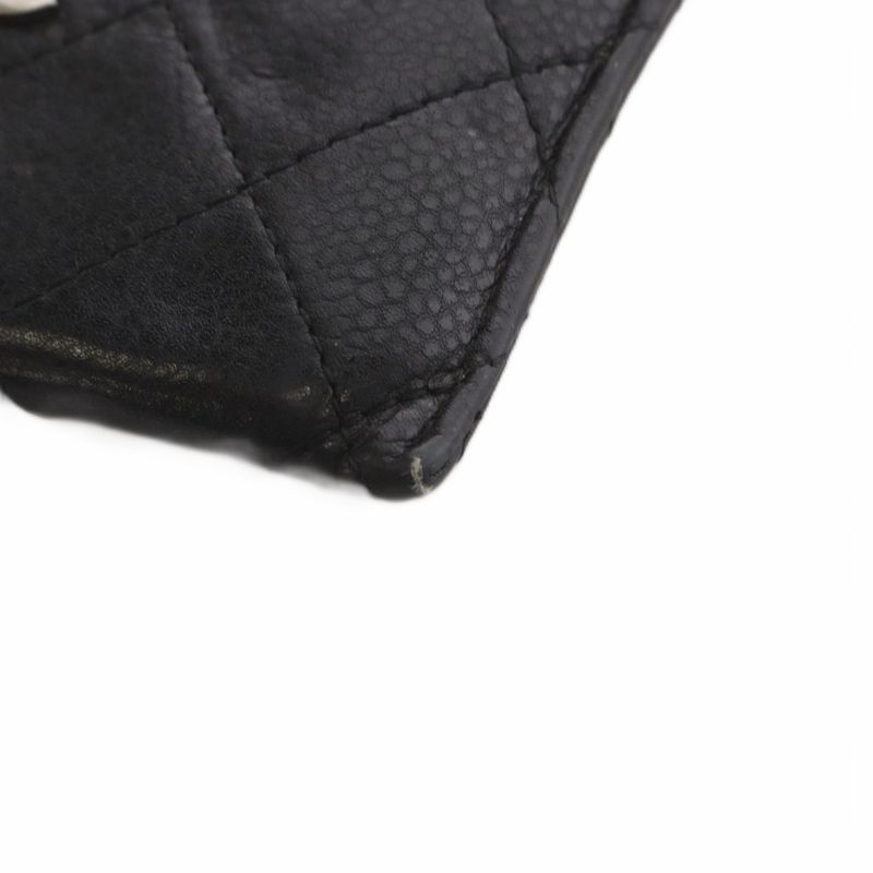 Chanel Quilted Caviar Leather CC Logo Card Case Business Holder Black