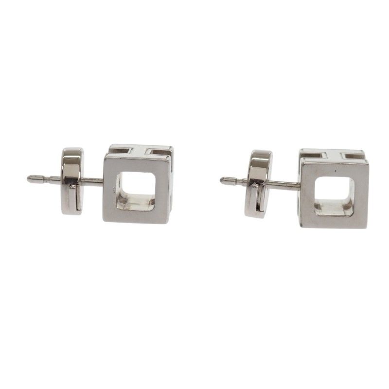 Hermes Cage d'H Cube Earrings Stud Both Ears Metal Blue Silver