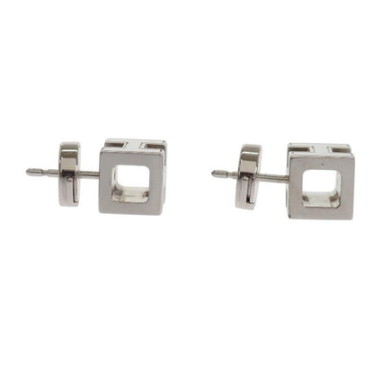 Hermes Cage d'H Cube Earrings Stud Both Ears Metal Blue Silver
