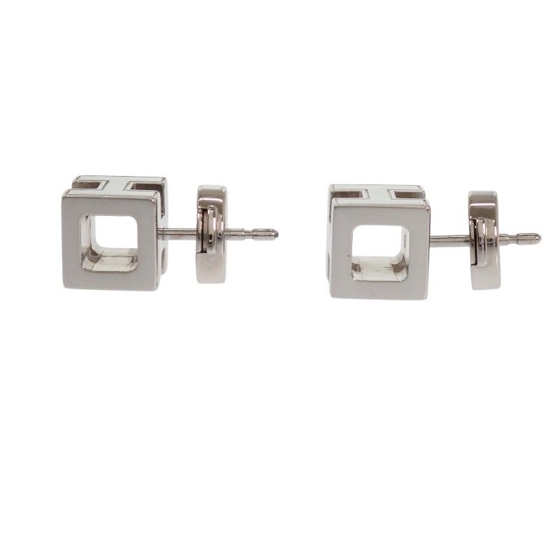 Hermes Cage d'H Cube Earrings Stud Both Ears Metal Blue Silver