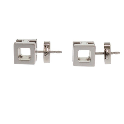 Hermes Cage d'H Cube Earrings Stud Both Ears Metal Blue Silver