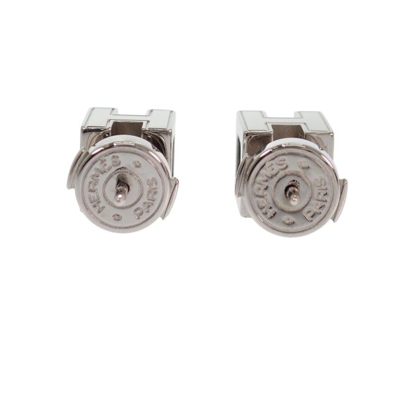 Hermes Cage d'H Cube Earrings Stud Both Ears Metal Blue Silver
