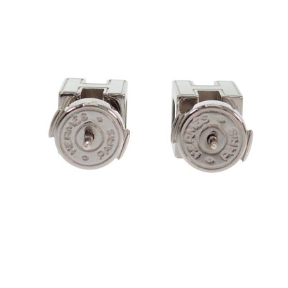 Hermes Cage d'H Cube Earrings Stud Both Ears Metal Blue Silver