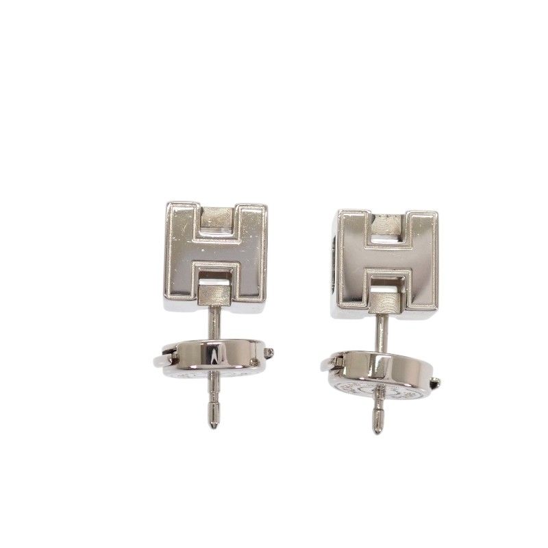 Hermes Cage d'H Cube Earrings Stud Both Ears Metal Blue Silver