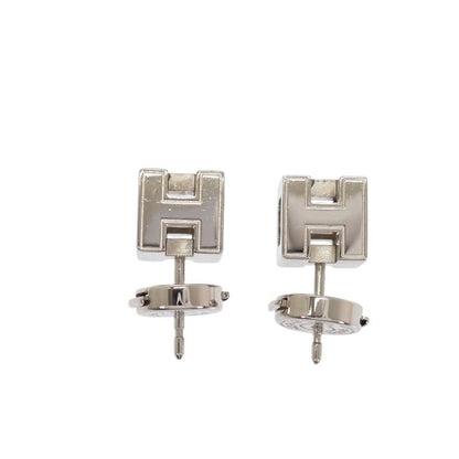 Hermes Cage d'H Cube Earrings Stud Both Ears Metal Blue Silver