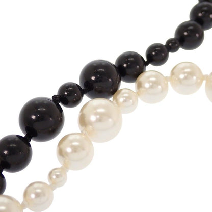 Chanel CC Logo Pearl Long Necklace Metal Faux Black White Gold