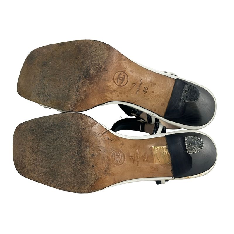 Chanel Sandals 36 Black White Leather