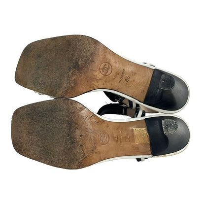 Chanel Sandals 36 Black White Leather