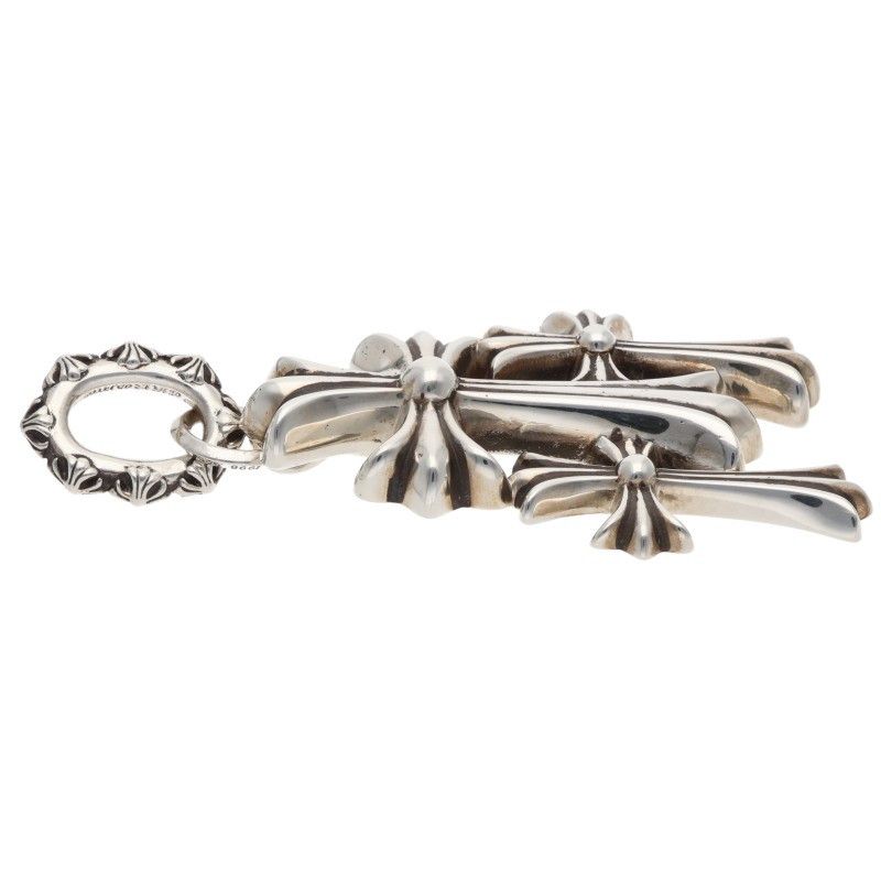 Chrome Hearts 3 CH Crs Lrg Triple CH Cross Large Silver Necklace Top