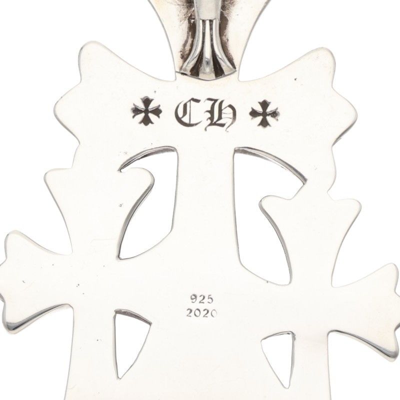 Chrome Hearts 3 CH Crs Lrg Triple CH Cross Large Silver Necklace Top