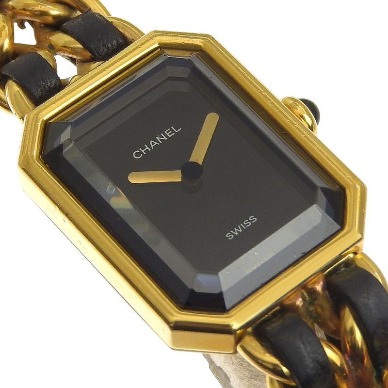 Chanel Premier S Gold Plated Leather Black Quartz Analog Display Dial Watch