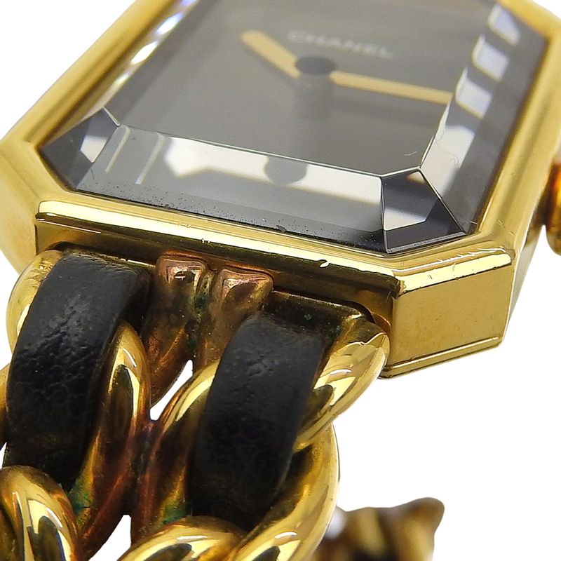 Chanel Premier S Gold Plated Leather Black Quartz Analog Display Dial Watch